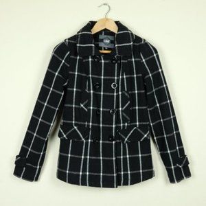 YMI Plaid Polyester Wool Blend Peacoat